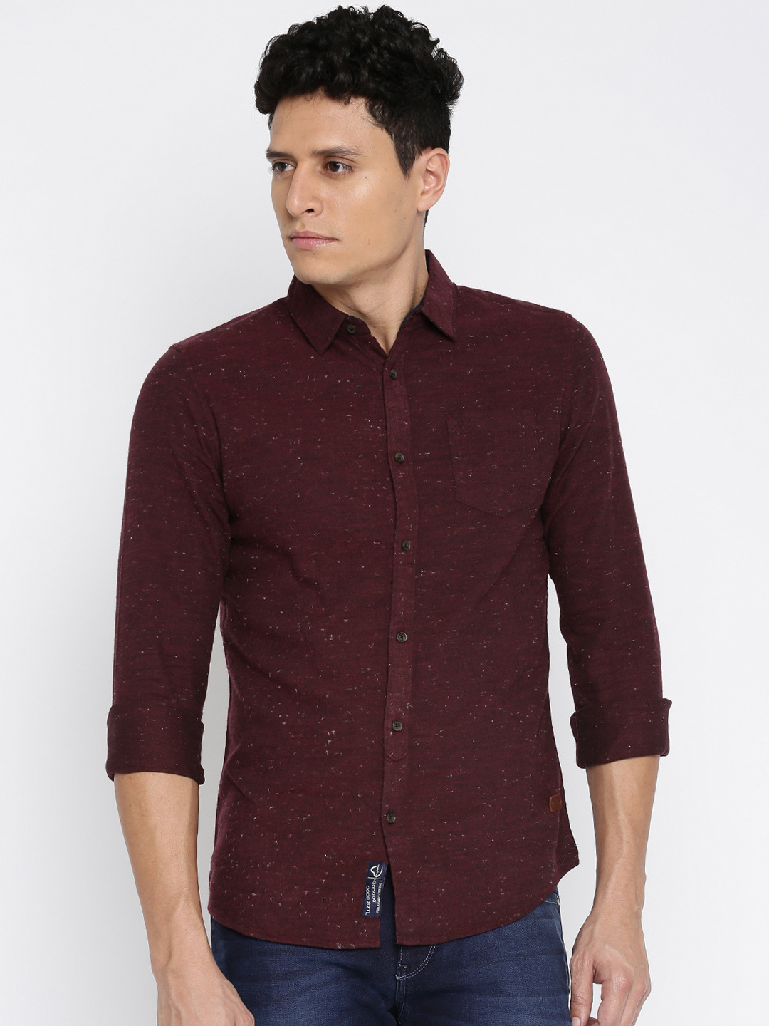 Buy Being Human Clothing Men Burgundy Slim Fit Casual Shirt Shirts