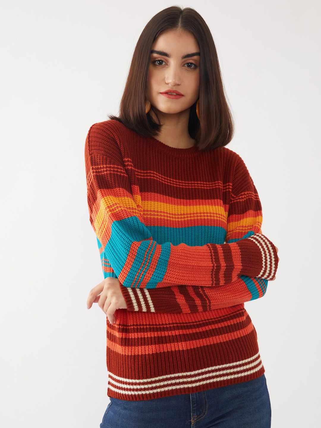 Buy Zink London Women Multicoloured Striped Pure Acrylic Pullover 