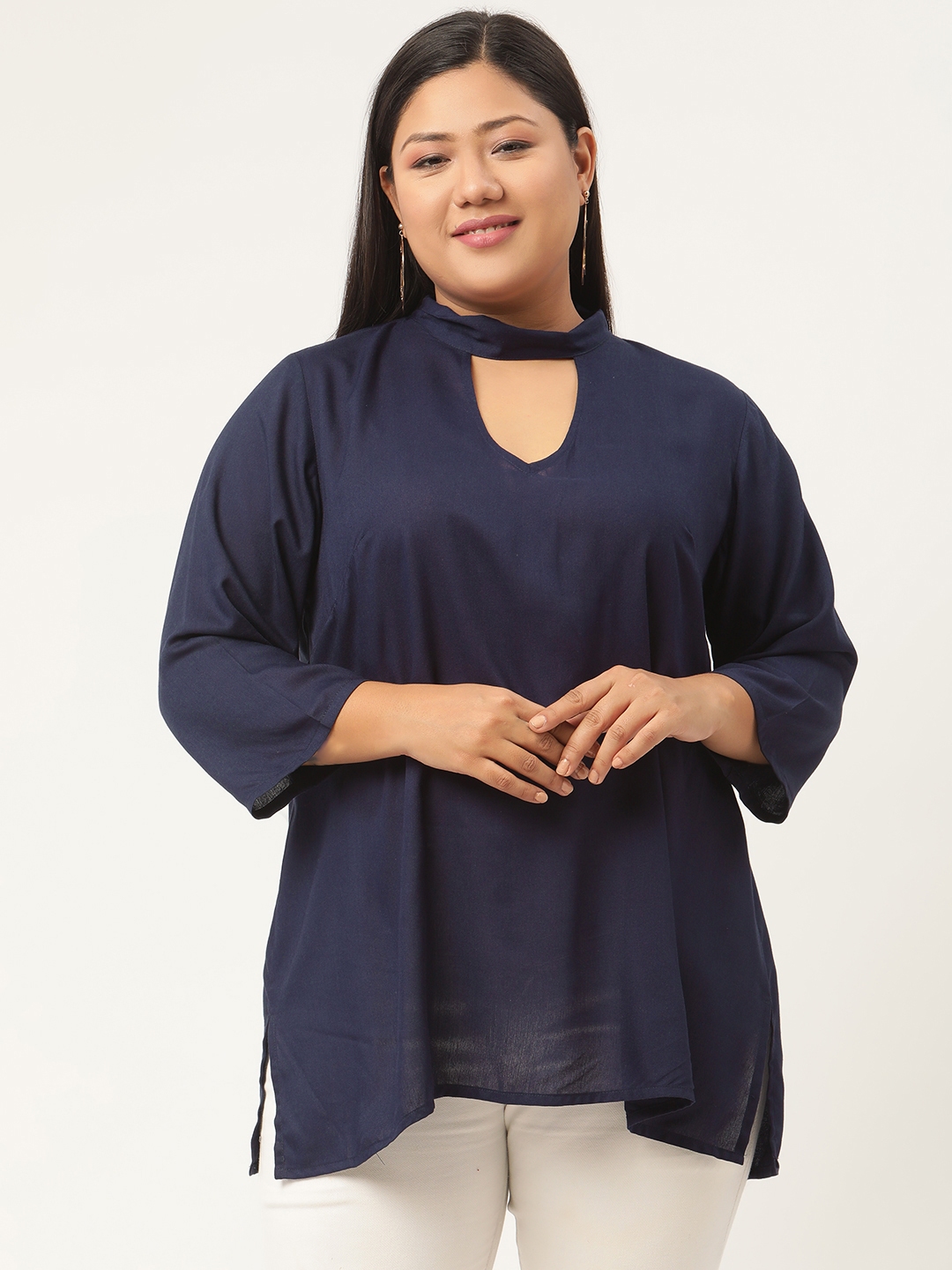 Buy Revolution Navy Blue Keyhole Neck Regular Plus Size Top Tops For Women 15934992 Myntra 