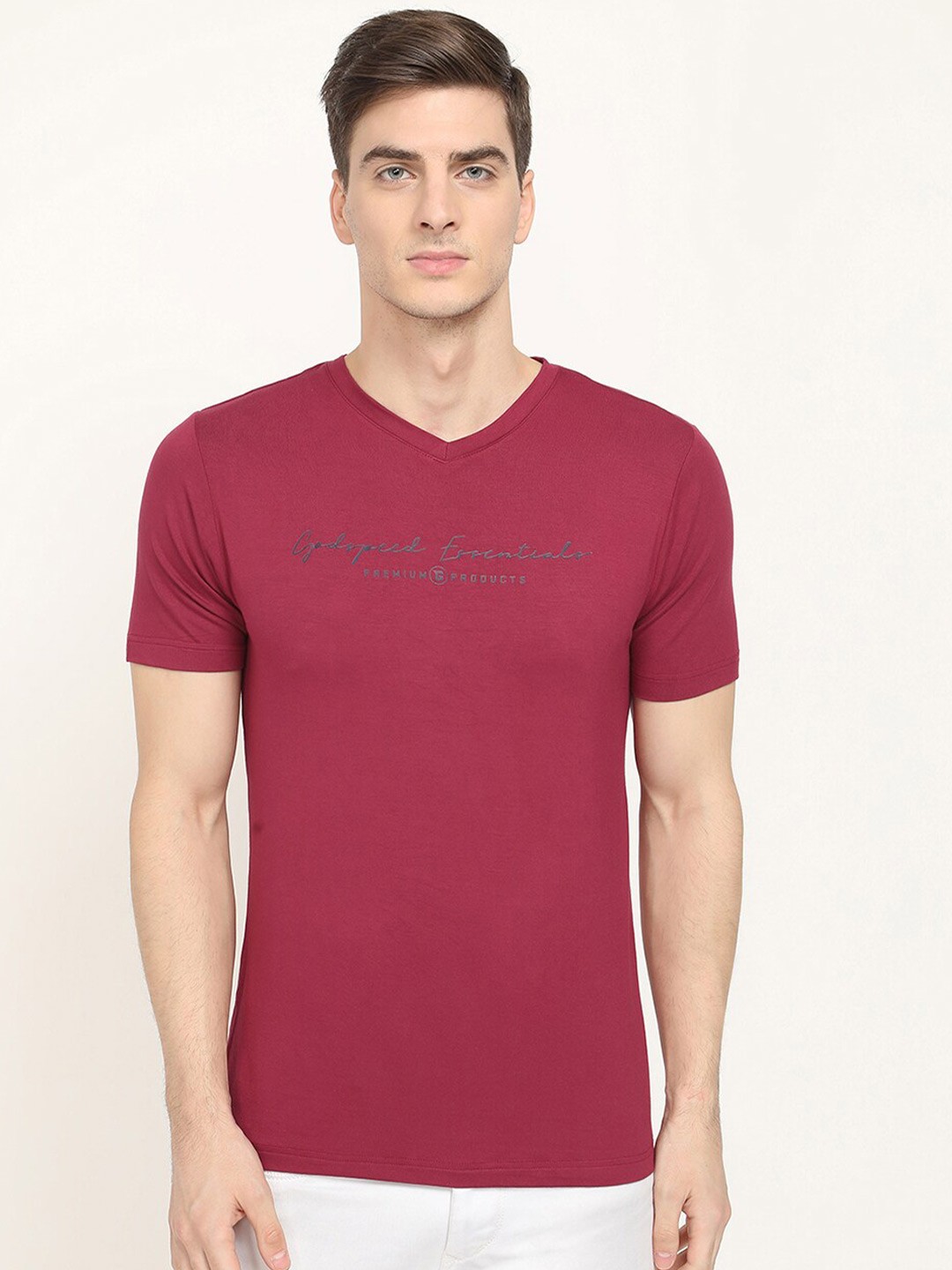 Buy V2 Value & Variety Men Maroon Cotton V Neck T Shirt - Tshirts for ...