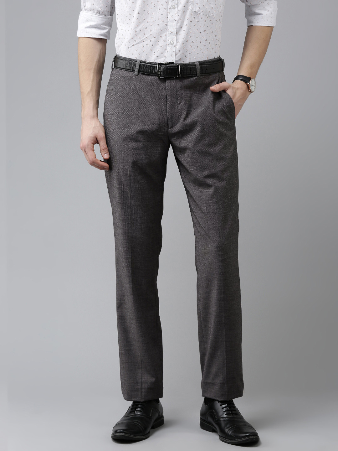 Buy Park Avenue Men Grey Textured Trousers - Trousers for Men 15936448 ...