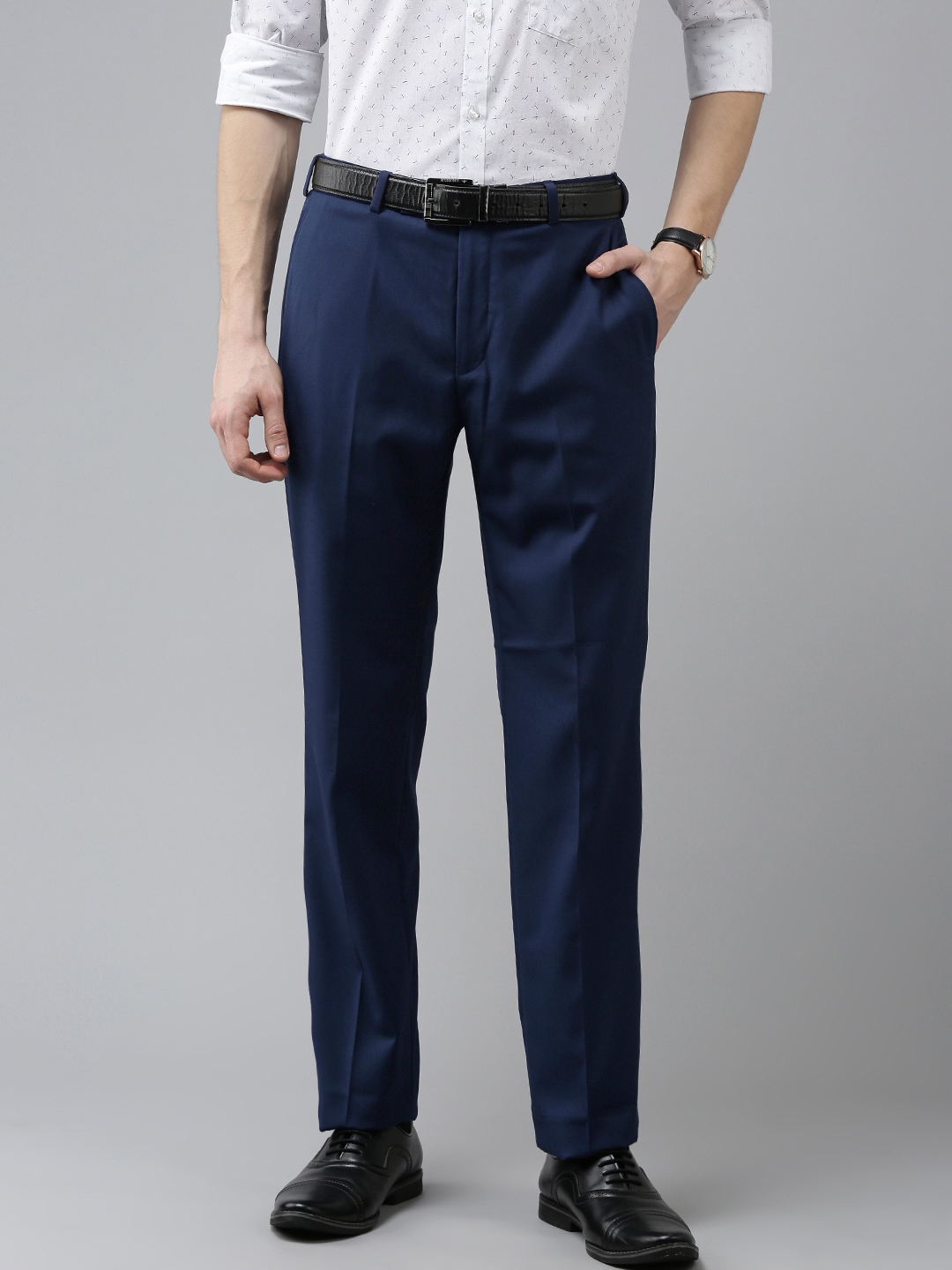 Buy Park Avenue Men Blue Solid Formal Trousers - Trousers for Men ...