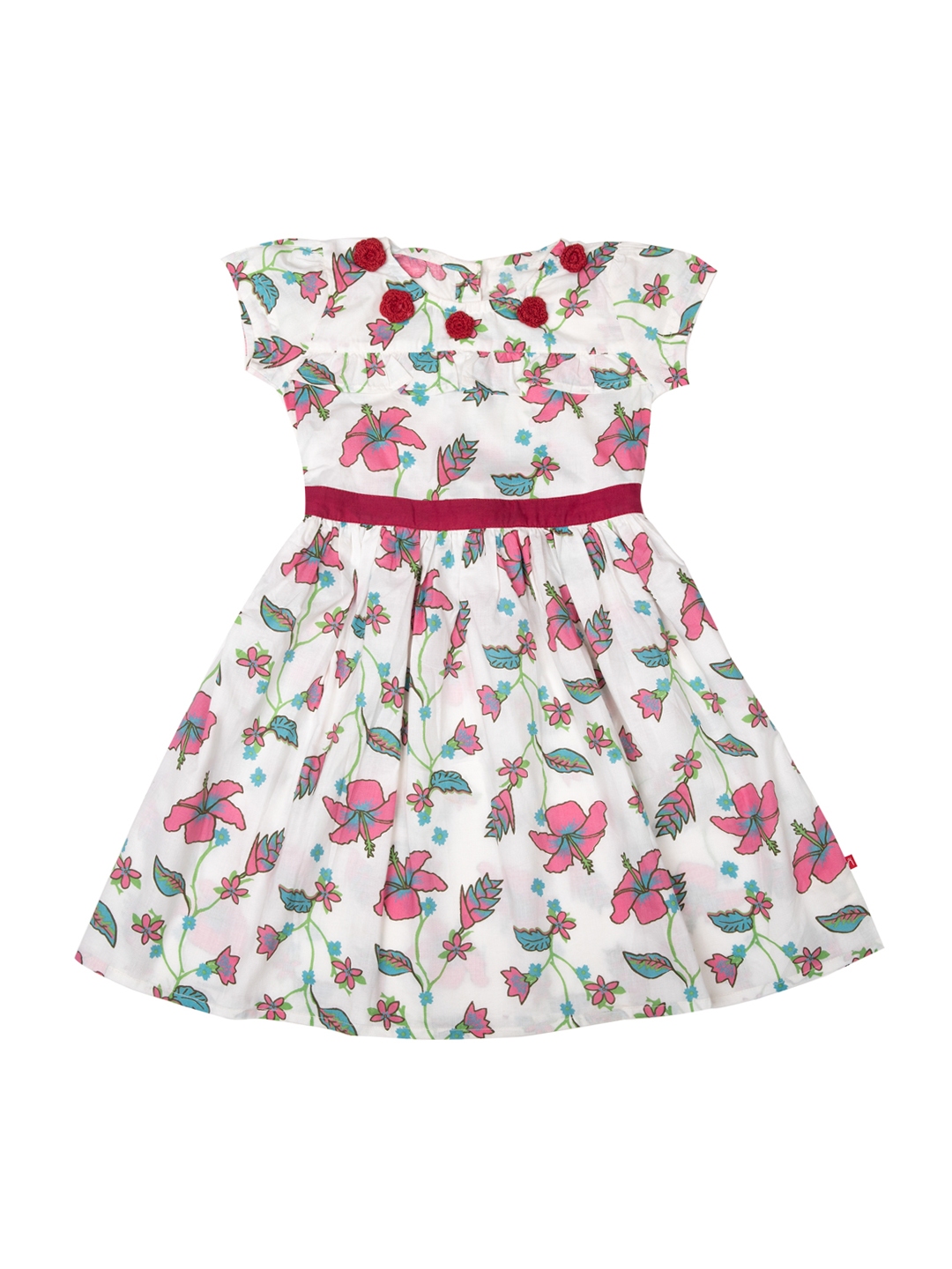 Buy Nino Bambino White & Pink Floral Organic Cotton Dress - Dresses for ...
