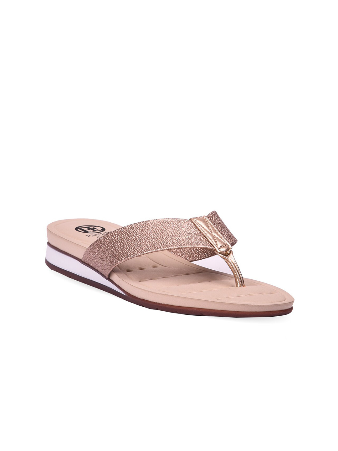 Buy Pavers England Women Peach Coloured & Gold Toned Thong Flip Flops