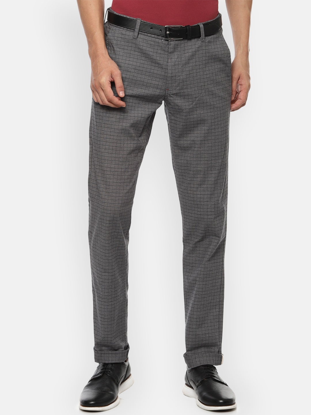 Buy Louis Philippe Sport Men Grey Checked Slim Fit Trousers - Trousers ...