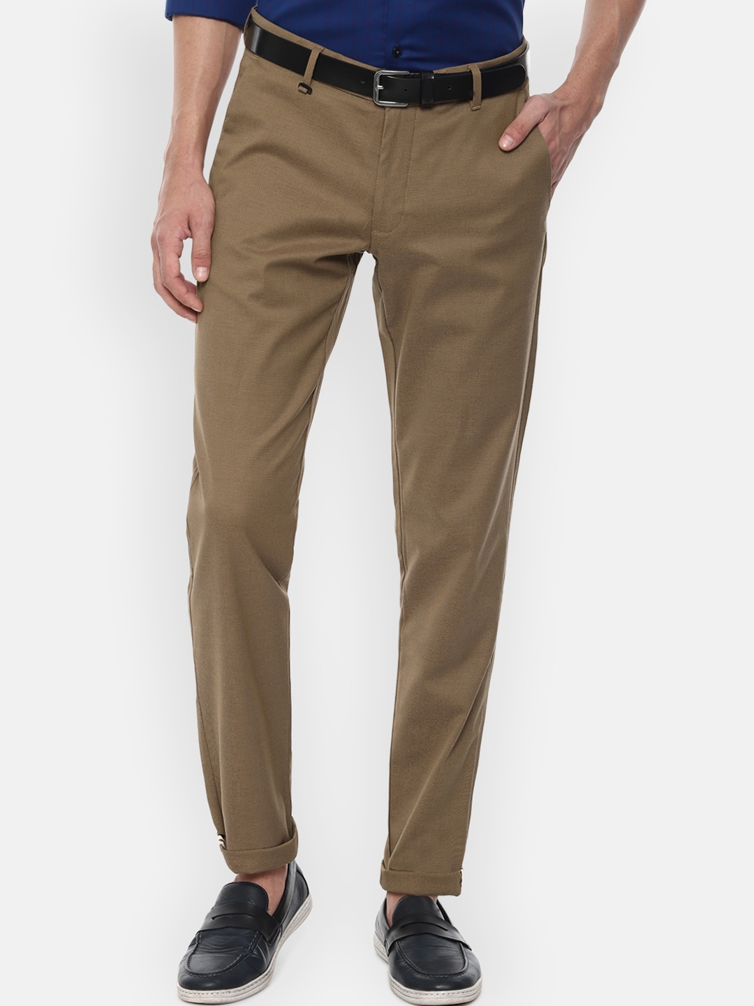 Buy Louis Philippe Sport Men Brown Textured Slim Fit Trousers ...