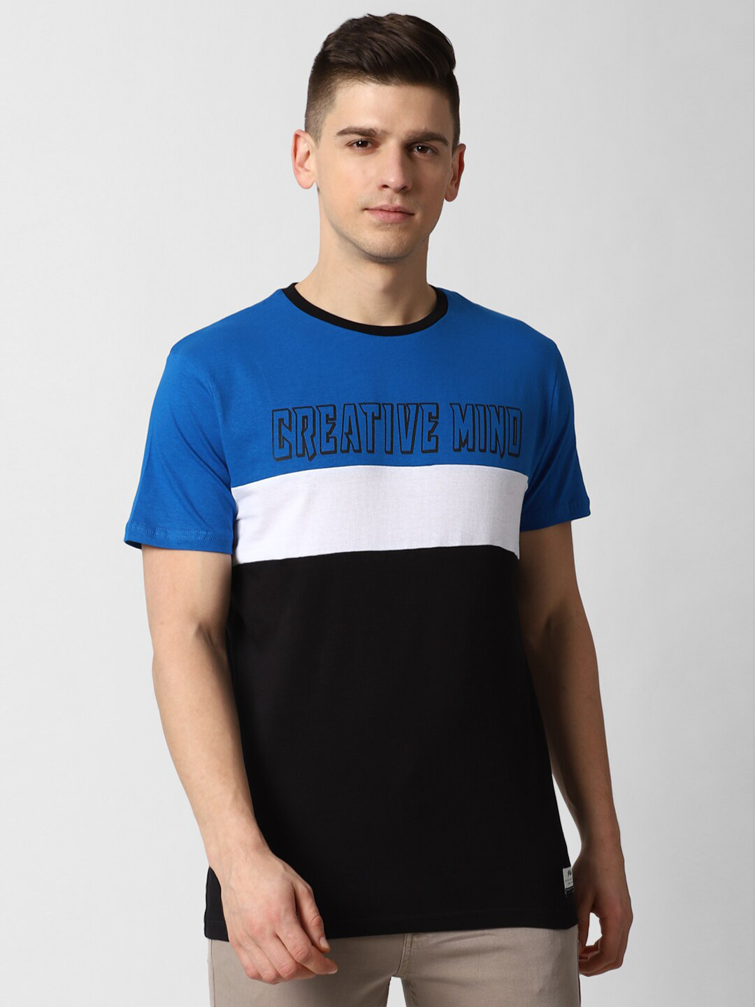 Buy Peter England Casuals Men Black Colourblocked Cotton T Shirt