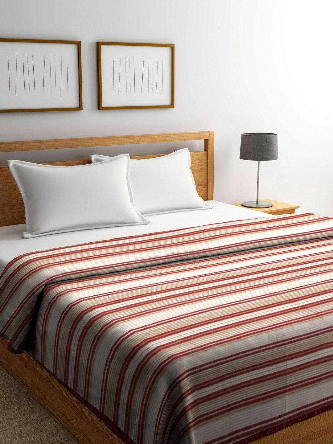 Buy Raymond Home Cream Coloured & Red Striped Wool Mild Winter 350 GSM Double Bed Blanket