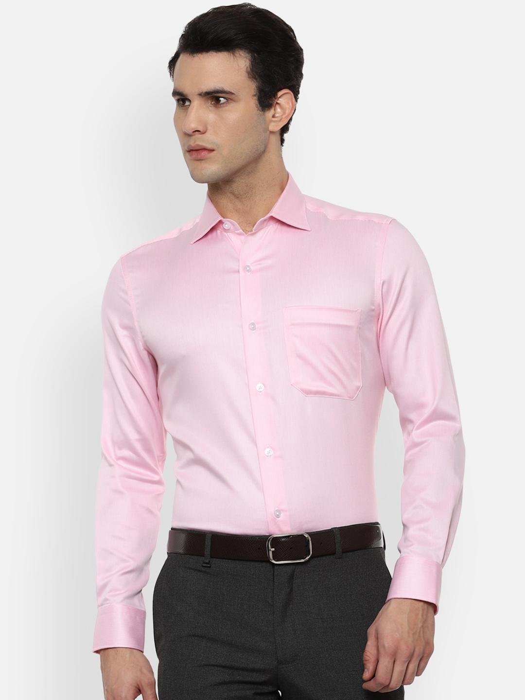 Buy Louis Philippe Permapress Men Pink Opaque Pure Cotton Formal Shirt ...