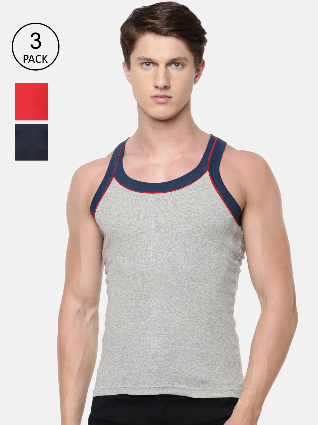 Buy Ramraj Men Assorted Pack Of 3 Solid Pure Cotton Innerwear Vest ...