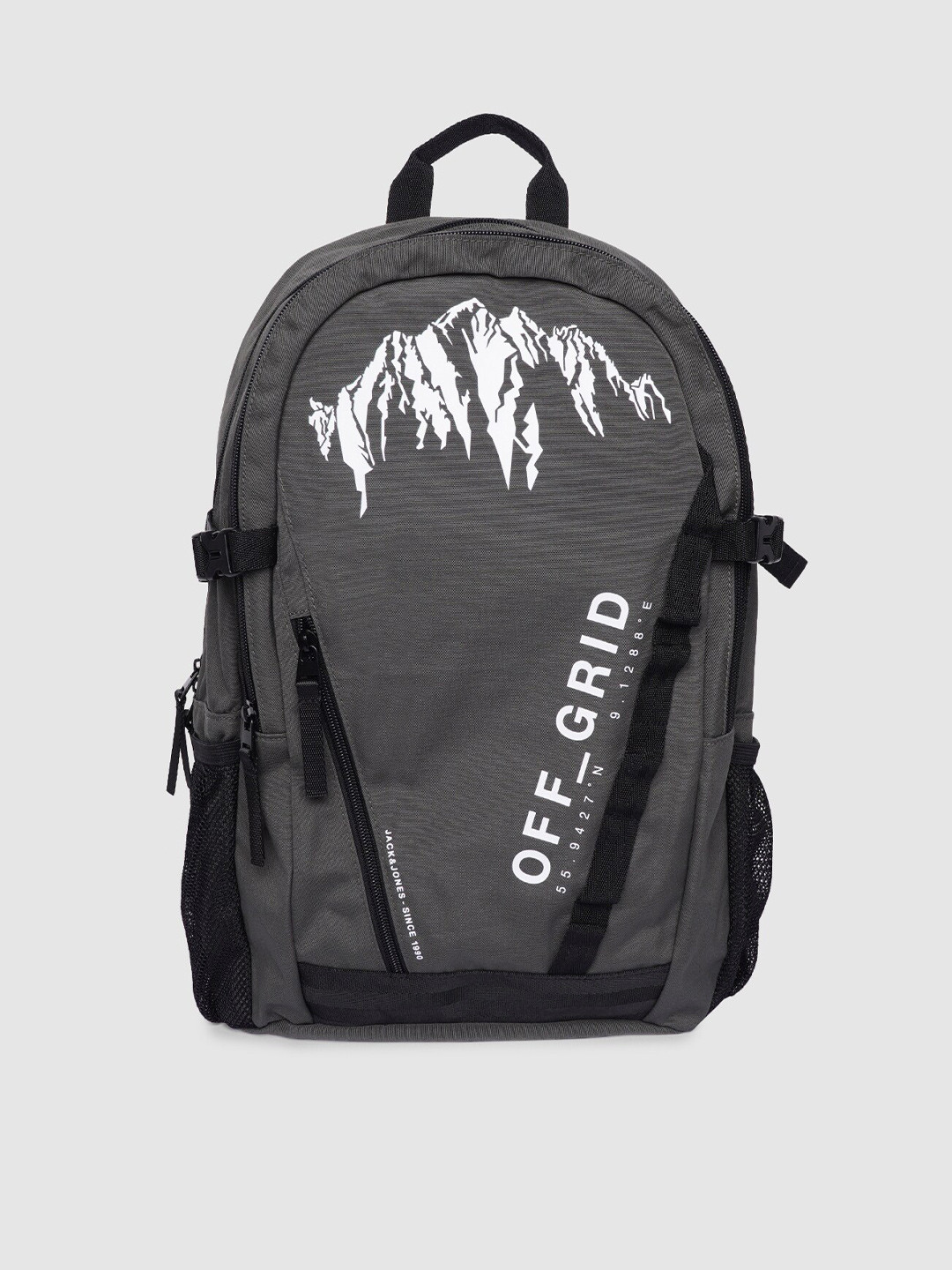 Buy Jack & Jones Men Grey & White Typography Backpack Backpacks for