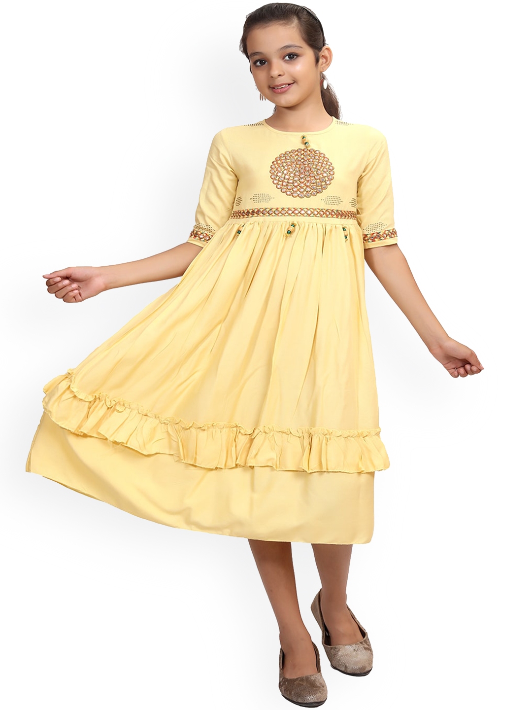 Buy Ishin Yellow Empire Midi Dress Dresses for Girls 15947750 Myntra