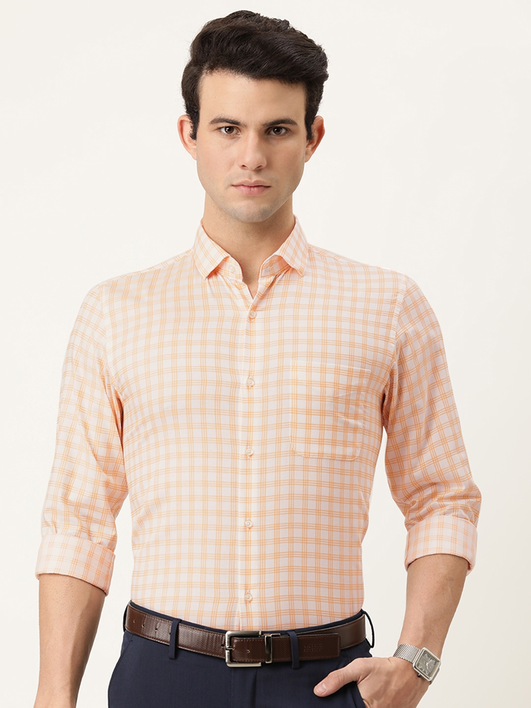 Buy Peter England Men White Slim Fit Checked Formal Shirt - Shirts for ...