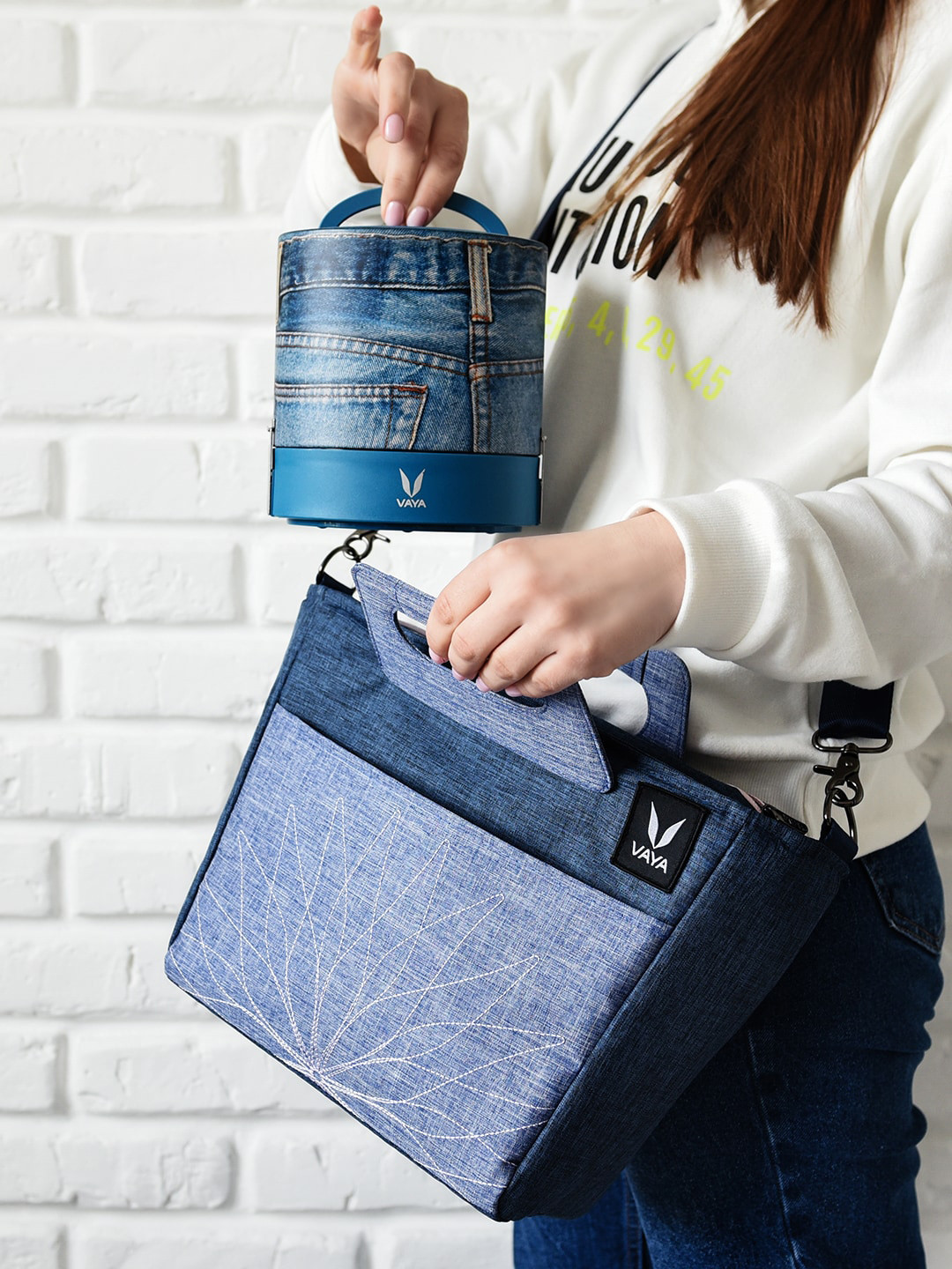 Buy Vaya Blue & White Printed Insulated Lunch Bags Travel Accessory