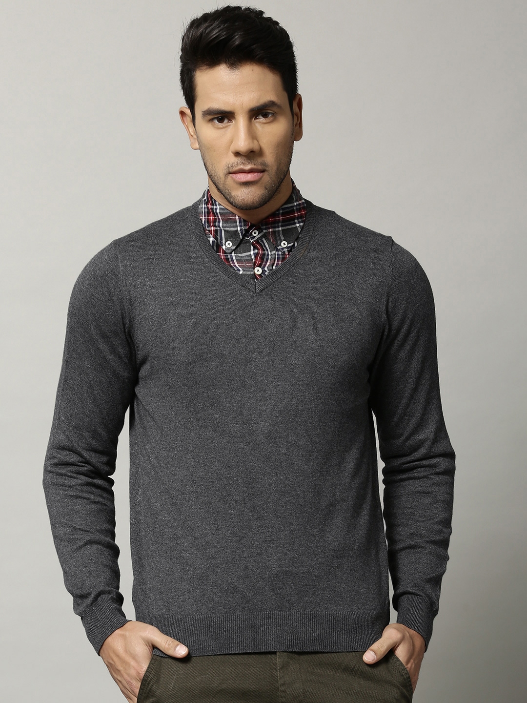 Buy Marks & Spencer Men Charcoal Grey Solid Sweater - Sweaters for Men ...