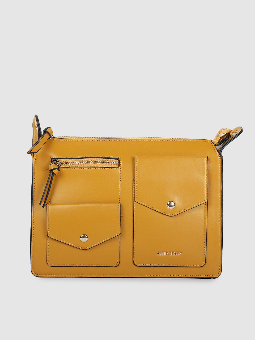 Buy Allen Solly Mustard Yellow Solid Structured Sling Bag Handbags