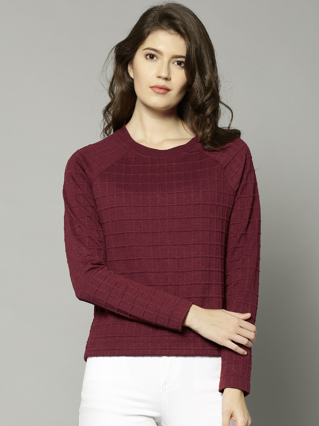 Buy Marks & Spencer Maroon Checked Sweatshirt Sweatshirts for Women