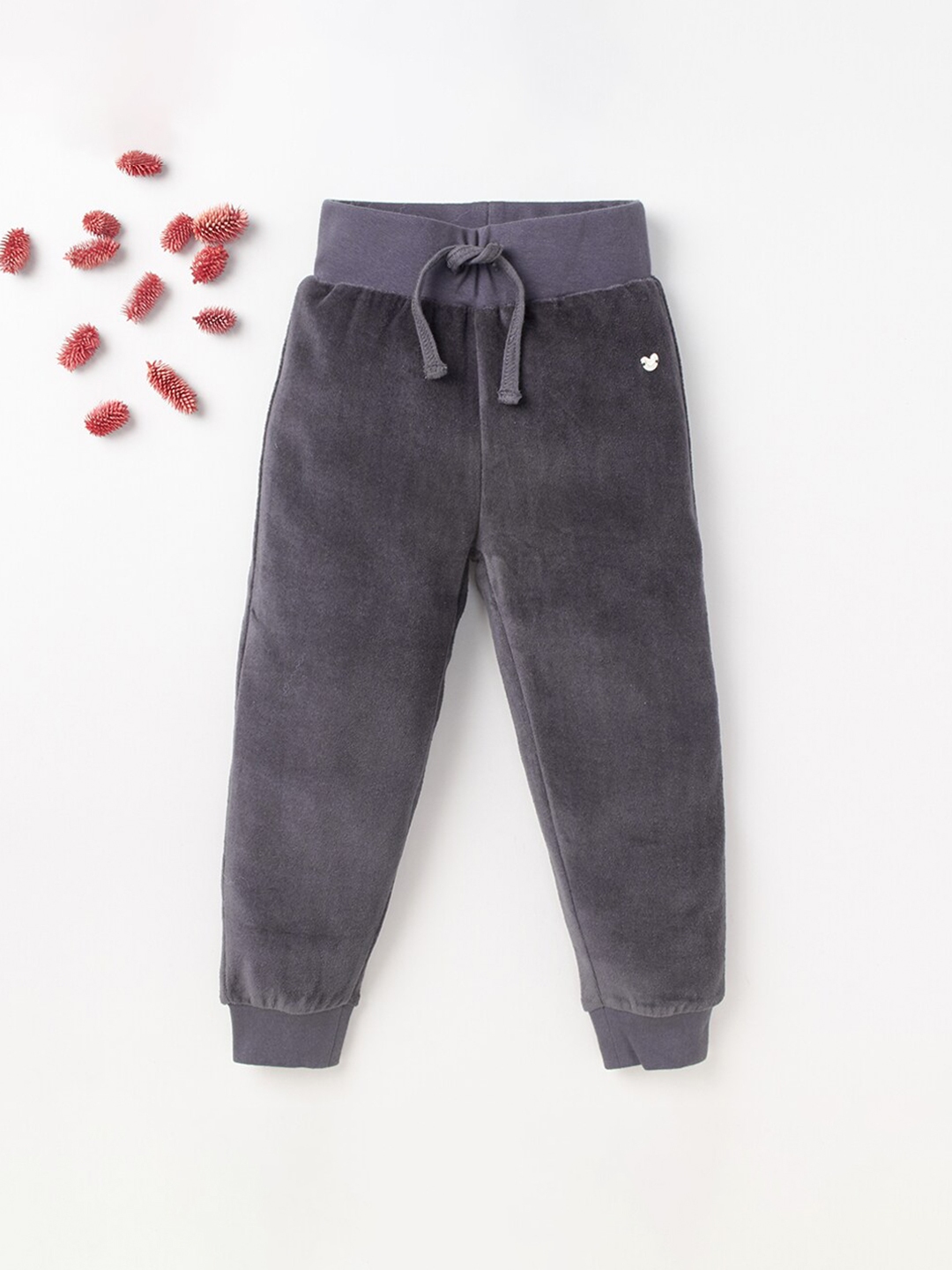 Buy Ed A Mamma Girls Grey Solid Pure Cotton Joggers - Track Pants for