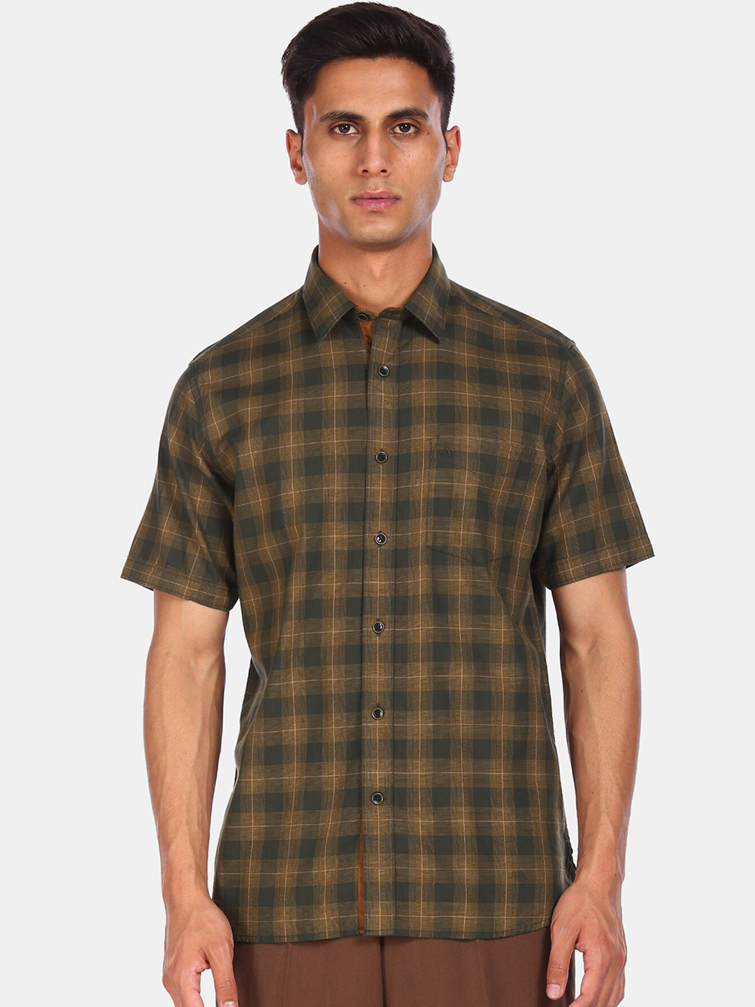 Buy Arrow Sport Men Green Opaque Checked Cotton Casual Shirt Shirts