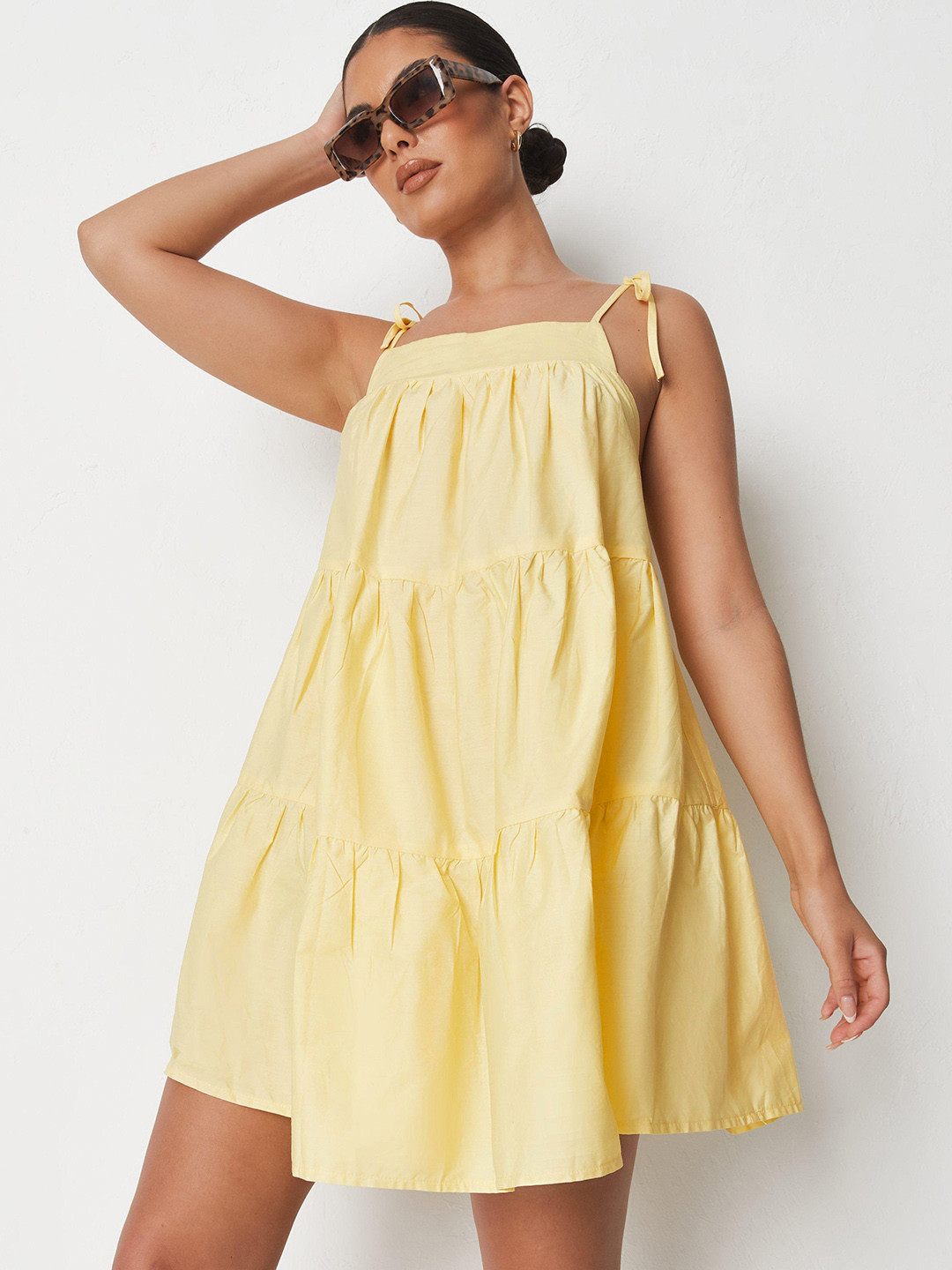 Buy Missguided Yellow Pure Cotton Solid A Line Dress Dresses for