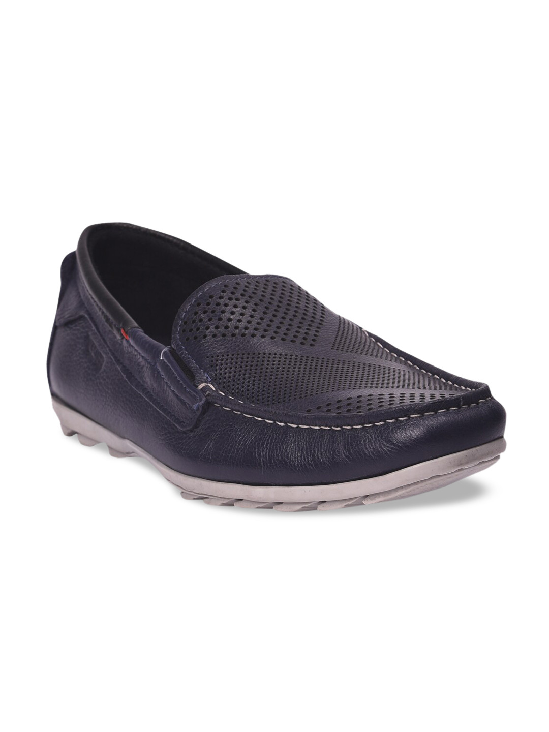 Buy Pavers England Men Navy Blue Perforations Leather Moccasin Boat