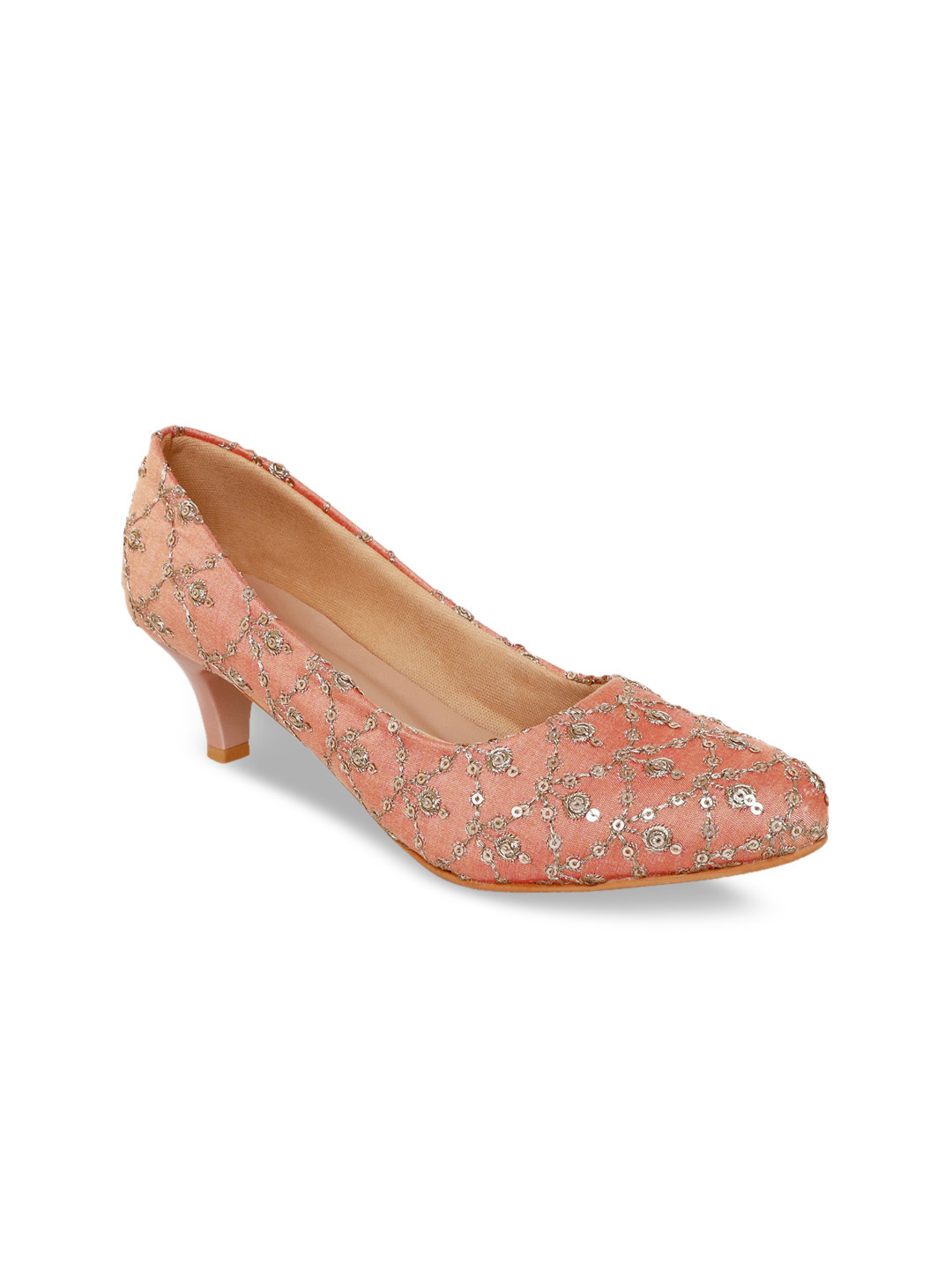 Buy Kanvas Peach Coloured Embellished Western Kitten Heel Pumps - Heels ...
