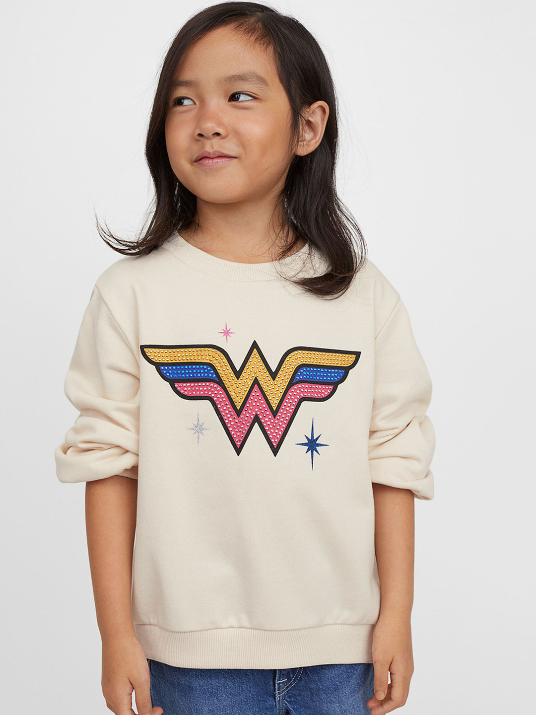 Buy H&M Kids Beige Motif Detail Wonder Woman Sweatshirt Sweatshirts