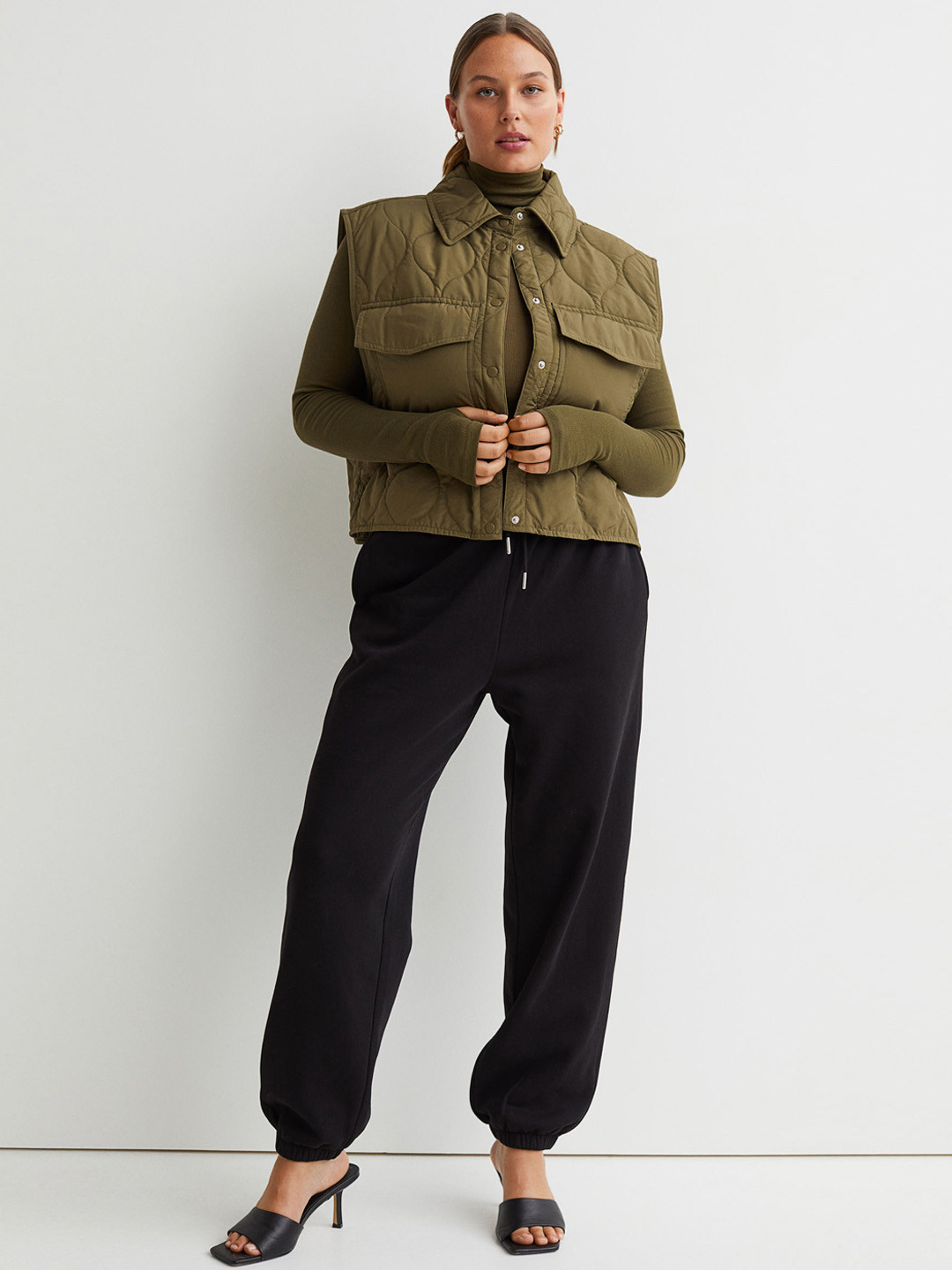 Buy H&M Women Green Quilted Gilet Jacket Jackets for Women 15960314