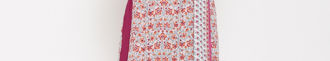 Buy Kilol White & Pink Floral Hand Block Print Salwar Suit With Dupatta ...