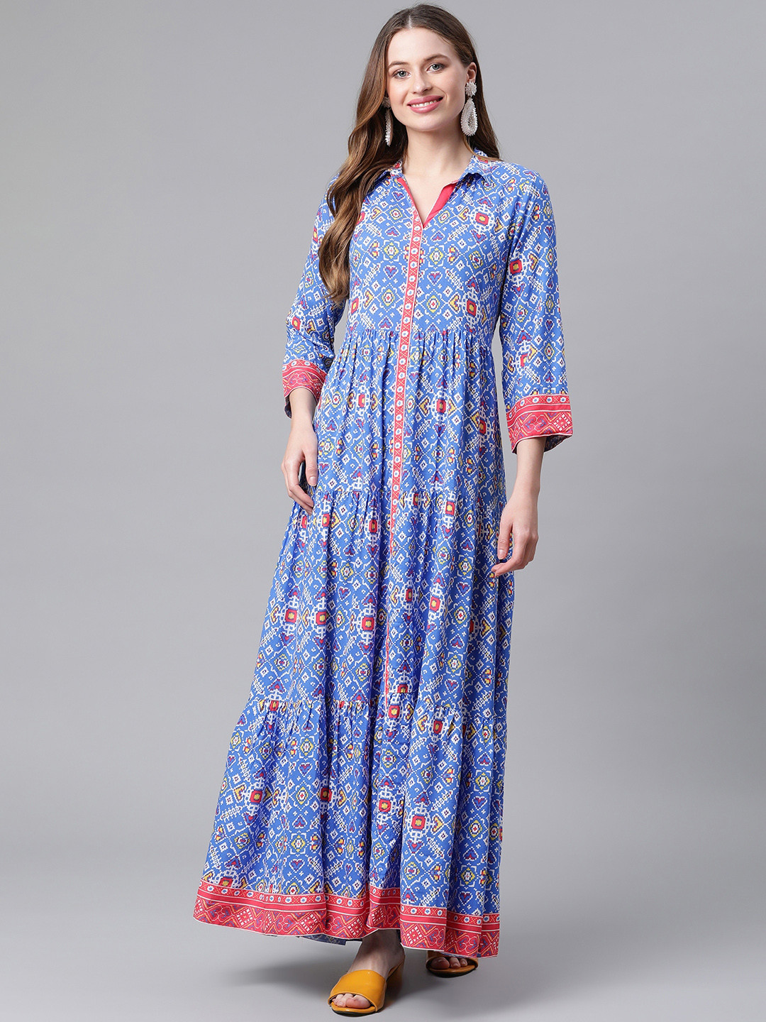Buy Rangriti Women Blue Ethnic Motifs A Line Maxi Dress - Ethnic Dresses for Women 15963006 | Myntra