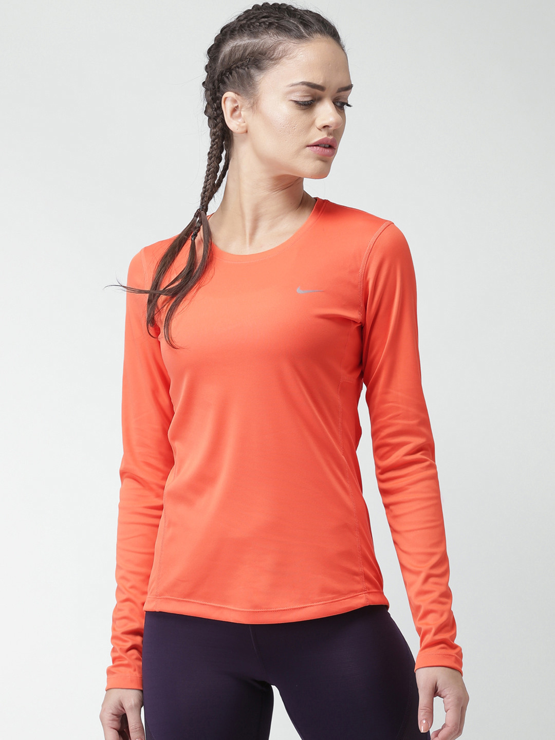 Buy Nike Women Orange Solid As Miler Long Sleeve Dri Fit Running T