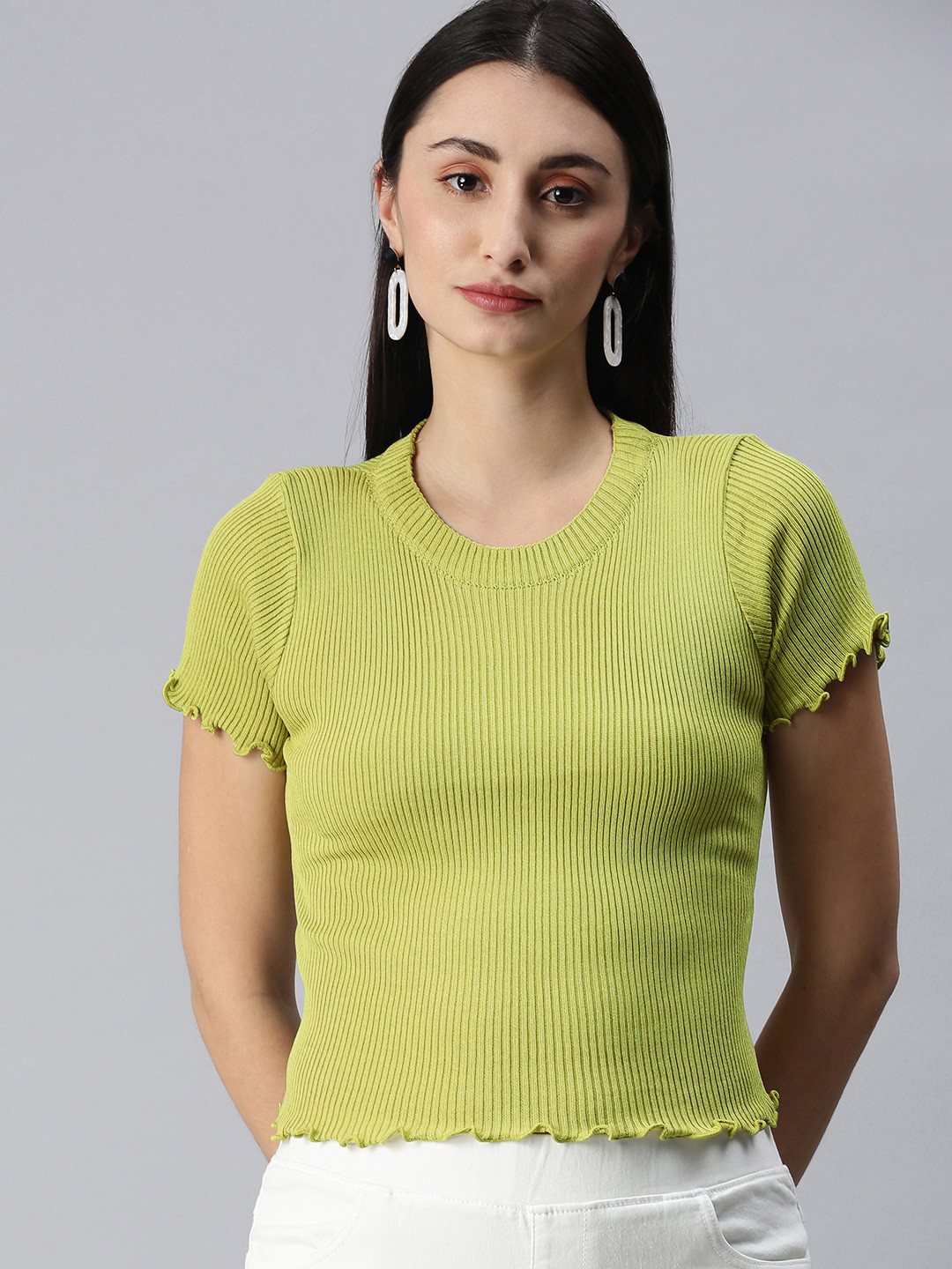 Buy XO LOVE Lime Green Ribbed Crop Top Tops for Women 15965856 Myntra