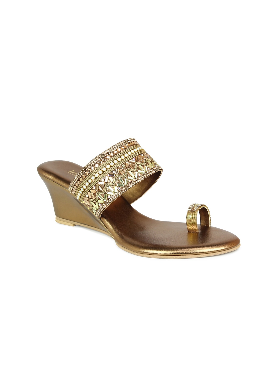 Buy Inc 5 Gold Toned Ethnic Wedge Sandals - Heels for Women 15966332 ...