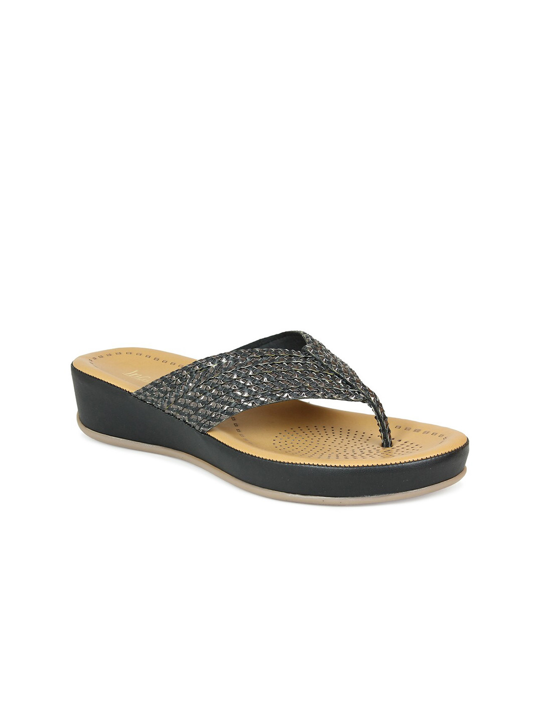 Buy Inc 5 Black Embellished Wedge Sandals Heels for Women 15966338