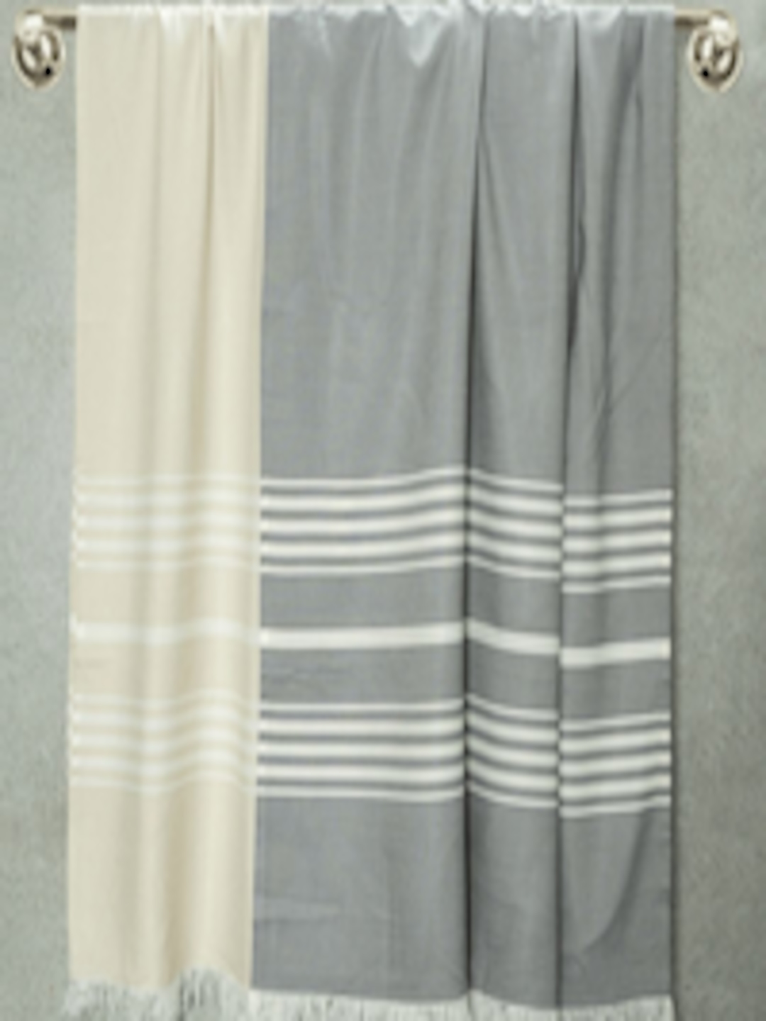 Buy MUSH Set Of 2 Grey & Beige Striped Bamboo 300 GSM Bath Towels -  - Home for Unisex