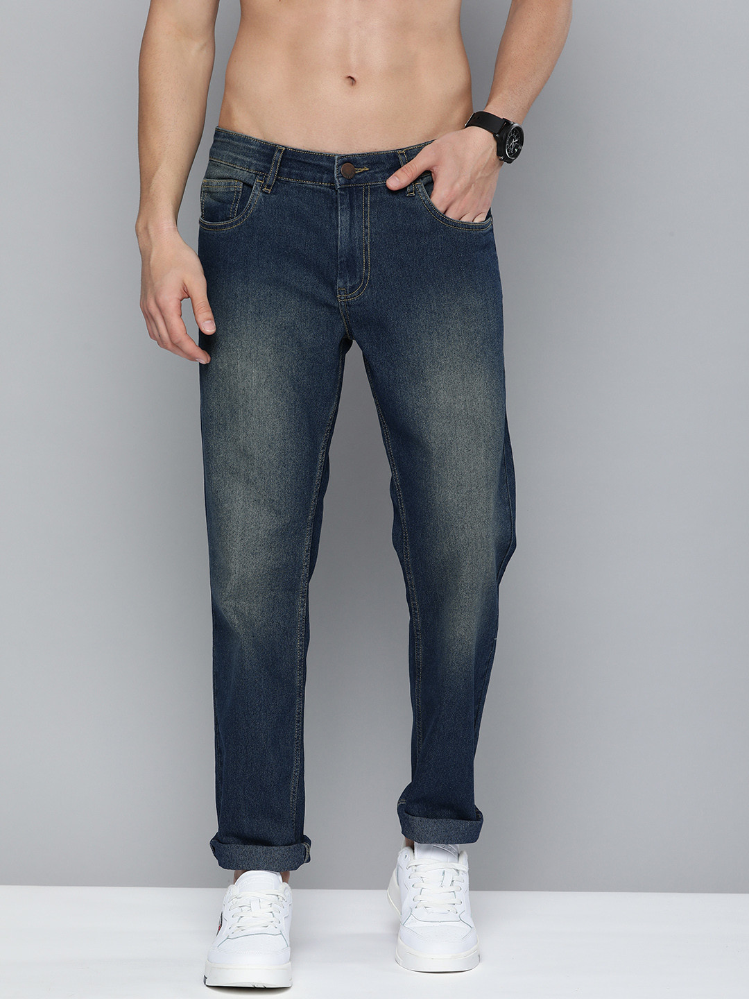 Buy HERE&NOW Men Blue Light Fade Slim Fit Stretchable Jeans Jeans for