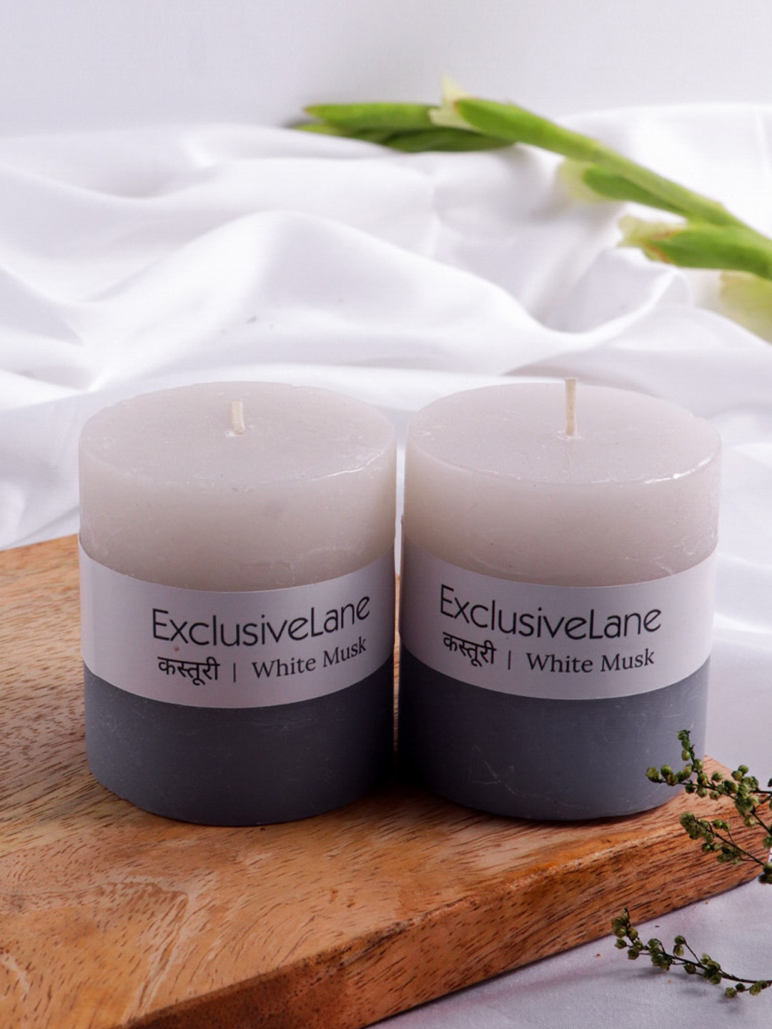 Buy ExclusiveLane Set Of 2 Handmade White Musk Scented Pillar Candle (8