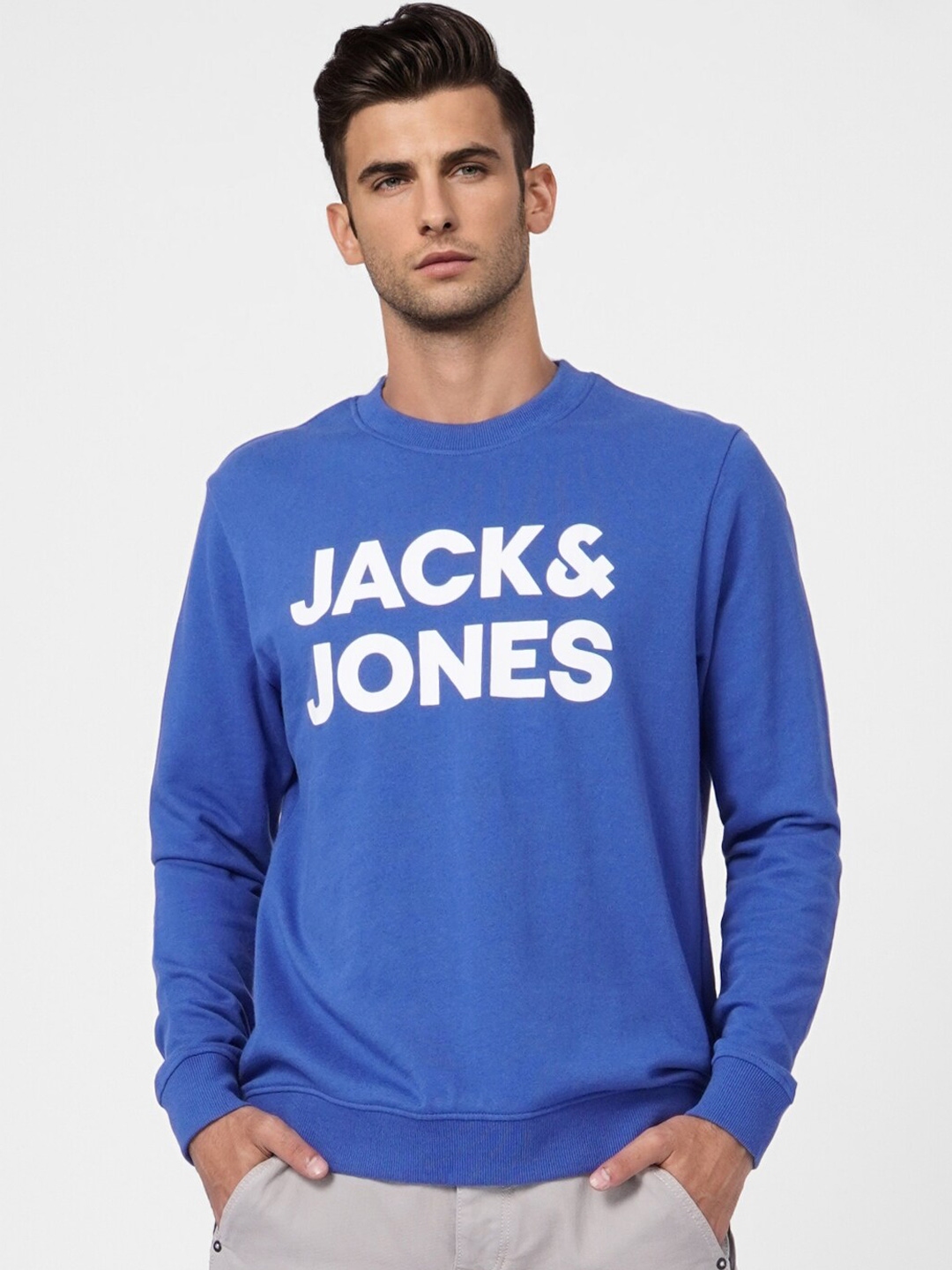Buy Jack & Jones Men Blue Printed Sweatshirt - Sweatshirts for Men ...