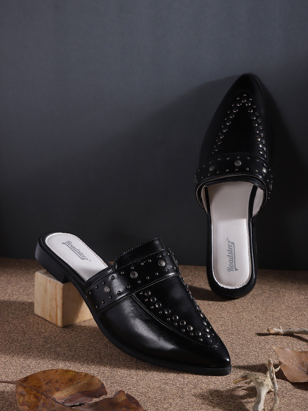 Buy Roadster Women Black Embellished Mules Flats for Women 15971726