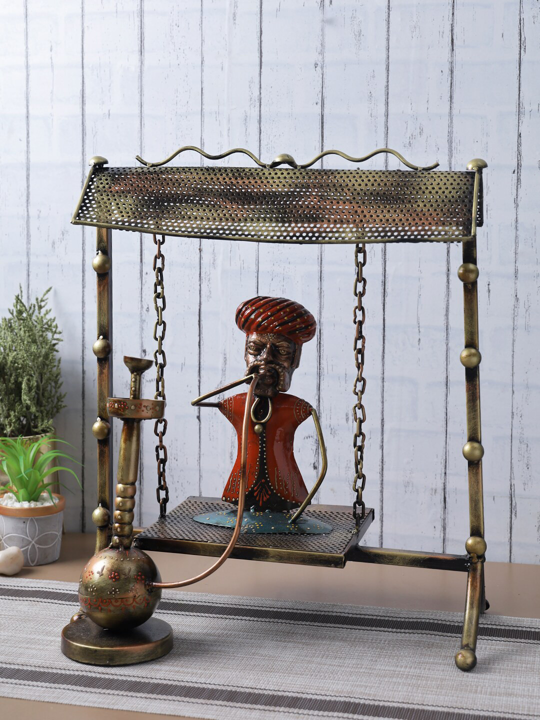 Buy Aapno Rajasthan Bronze & Rust Village Hookah Man Figurine Showpiece