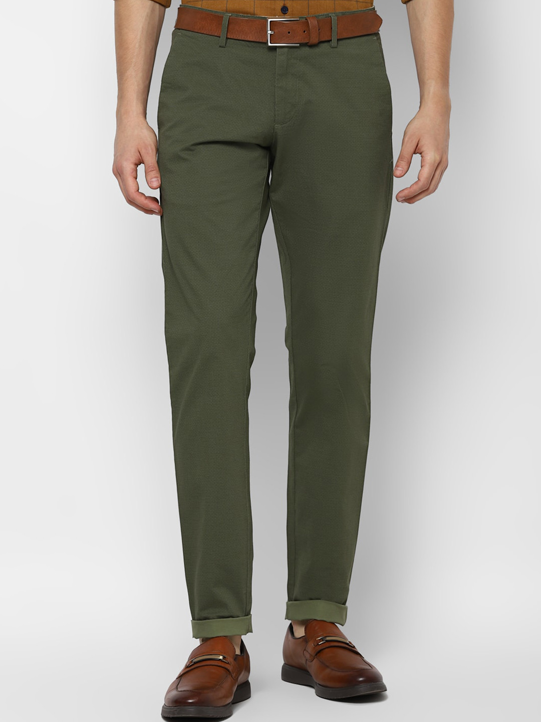 Buy Allen Solly Men Olive Green Slim Fit Trousers - Trousers for Men ...