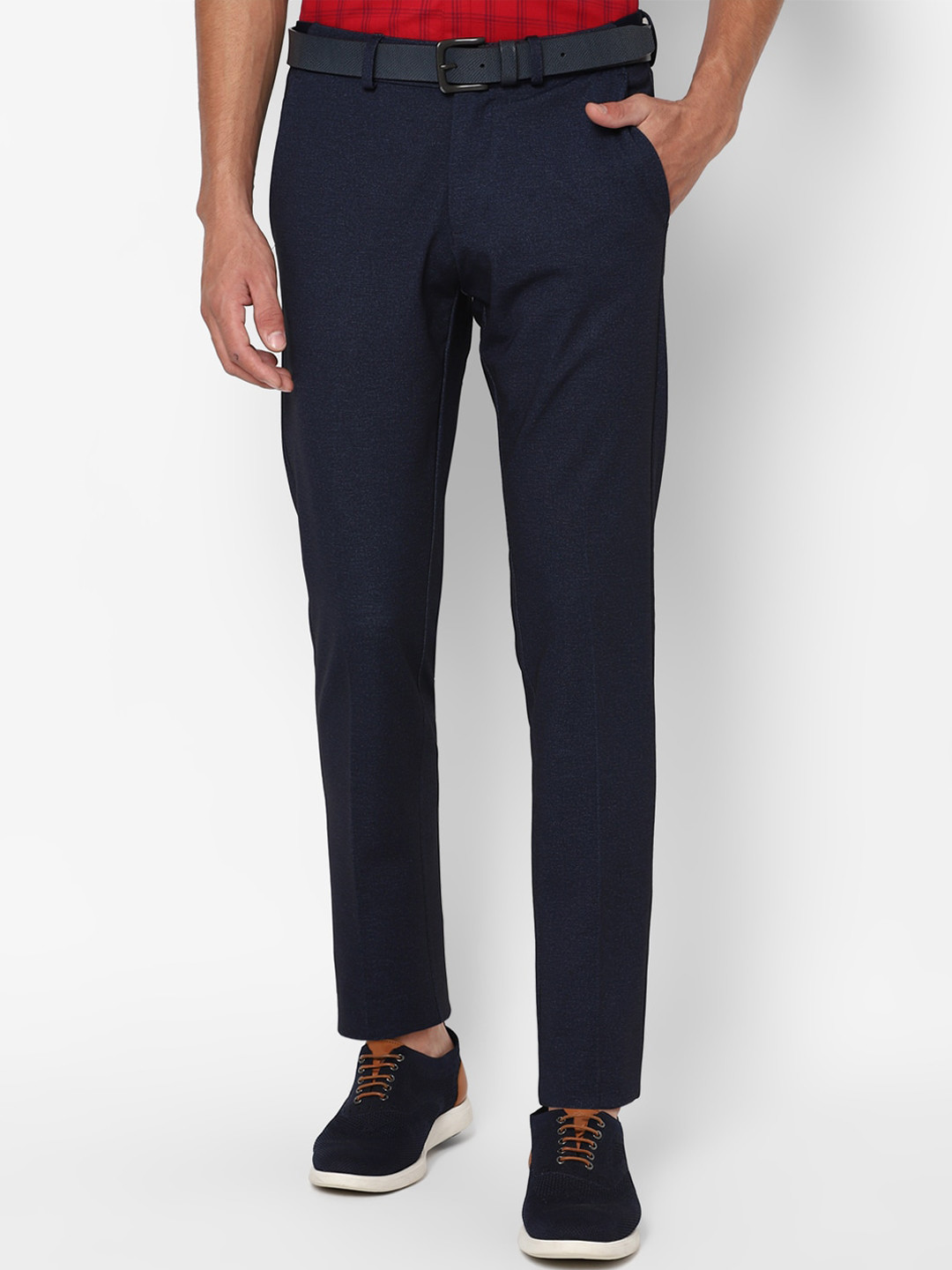 Buy Allen Solly Men Navy Blue Slim Fit Trousers - Trousers for Men ...