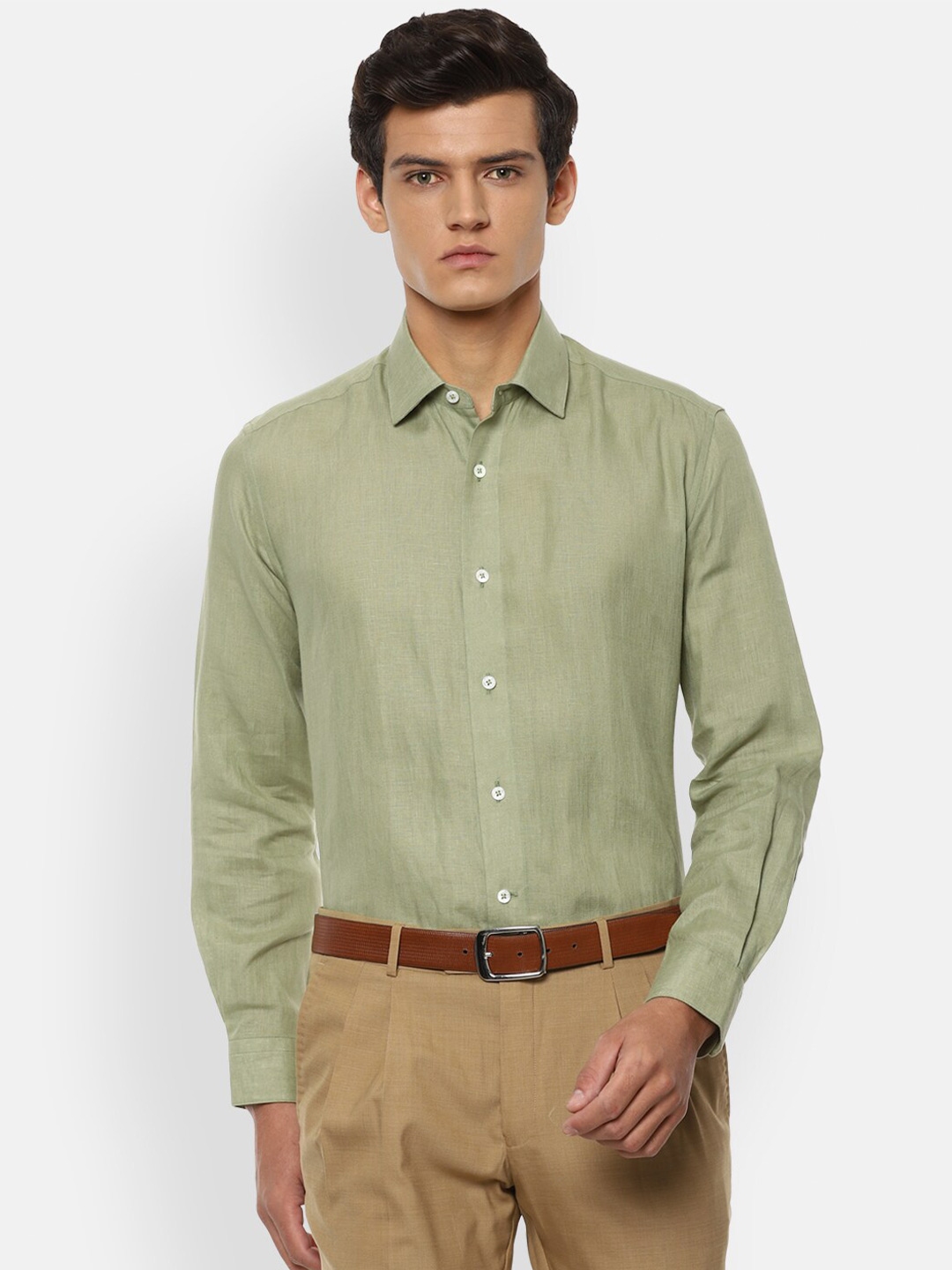 Buy Luxure By Louis Philippe Men Olive Green Opaque Formal Shirt ...
