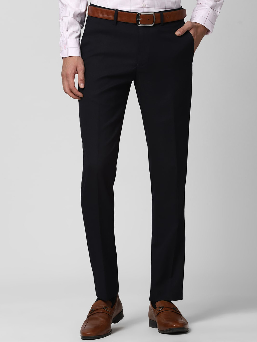 Buy Peter England Elite Men Black Solid Slim Fit Formal Trousers ...
