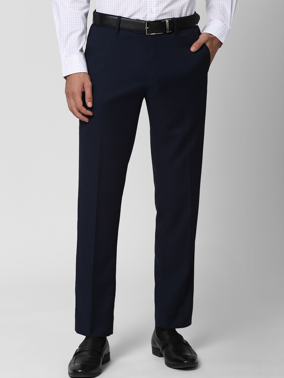 Buy Peter England Elite Men Navy Blue Slim Fit Formal Trousers ...