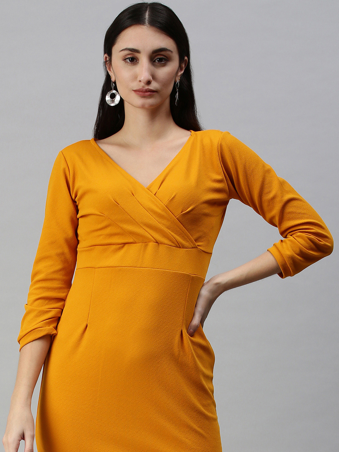 Buy Selvia Mustard Yellow Scuba Bodycon Dress - Dresses for Women ...