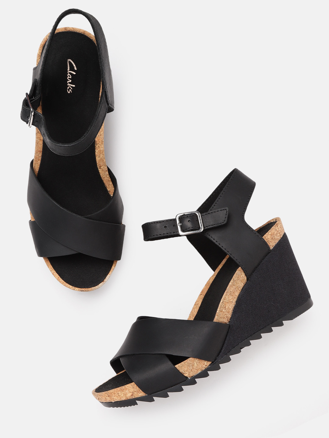 clarks black wedge shoes