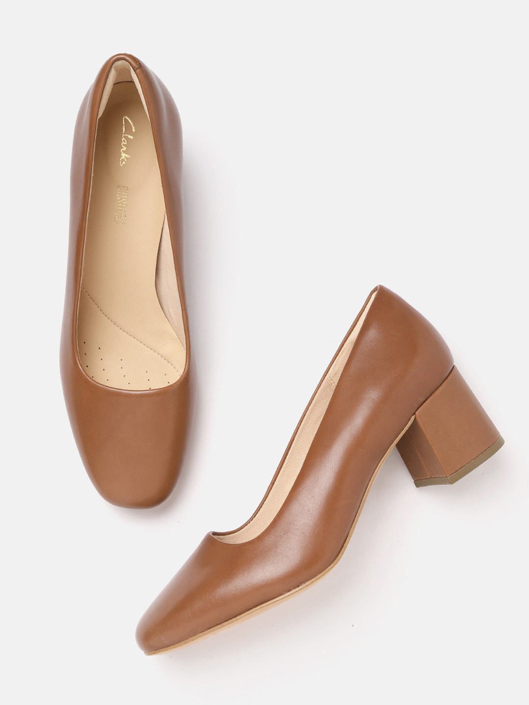 clarks block heel pumps