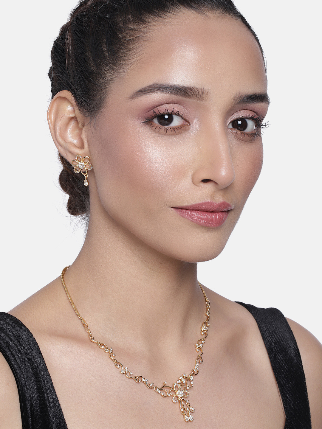 Buy Estele Gold Plated CZ Flower Shaped Jewellery Set Jewellery Set