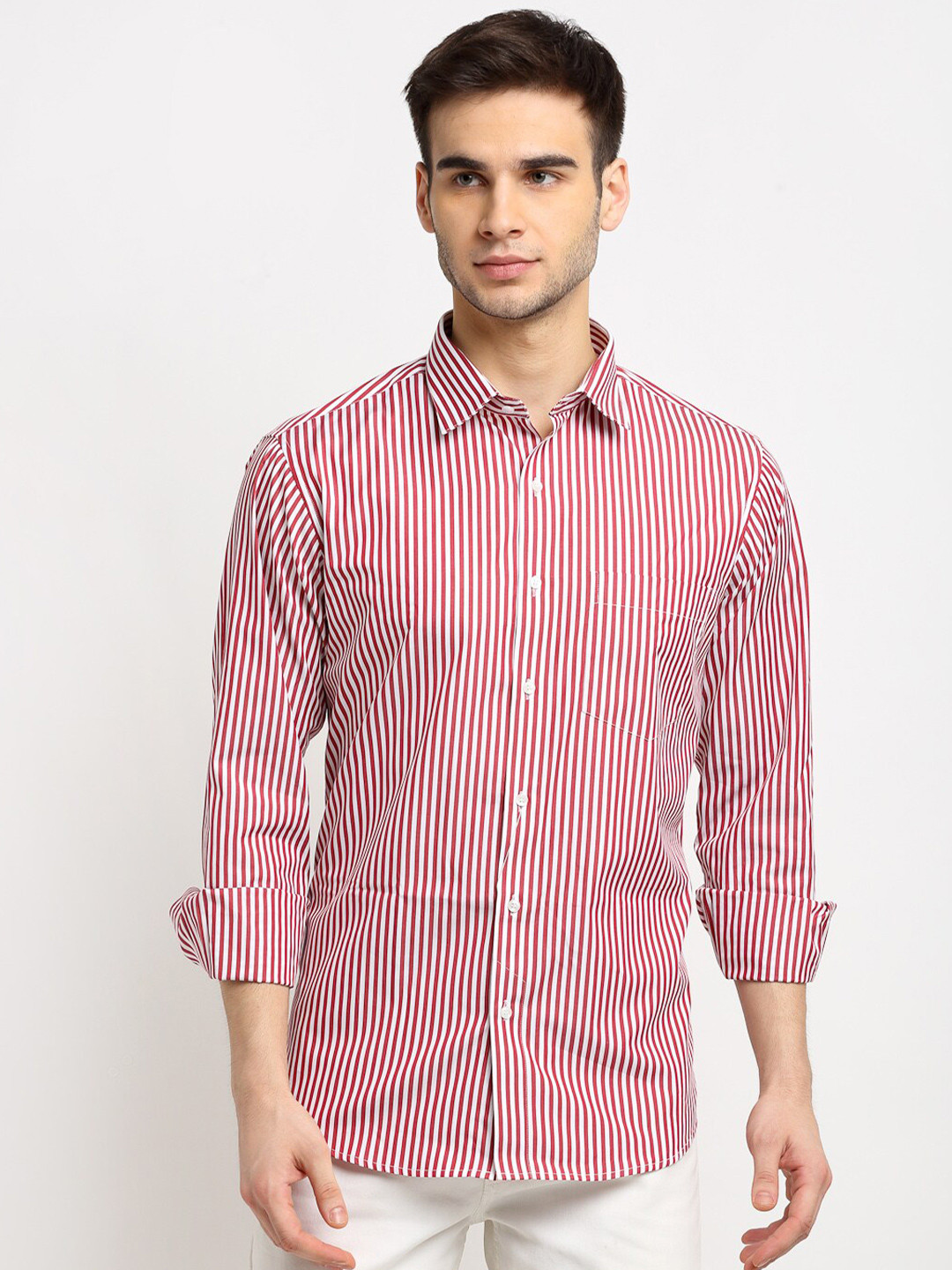 Buy La Mode Men Red Vertical Striped Slim Fit Party Shirt Shirts for